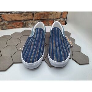 Vans Together As Ourselves Mens Sz‎ 11 Blue Denim Stripes Slipon Shoes Rare